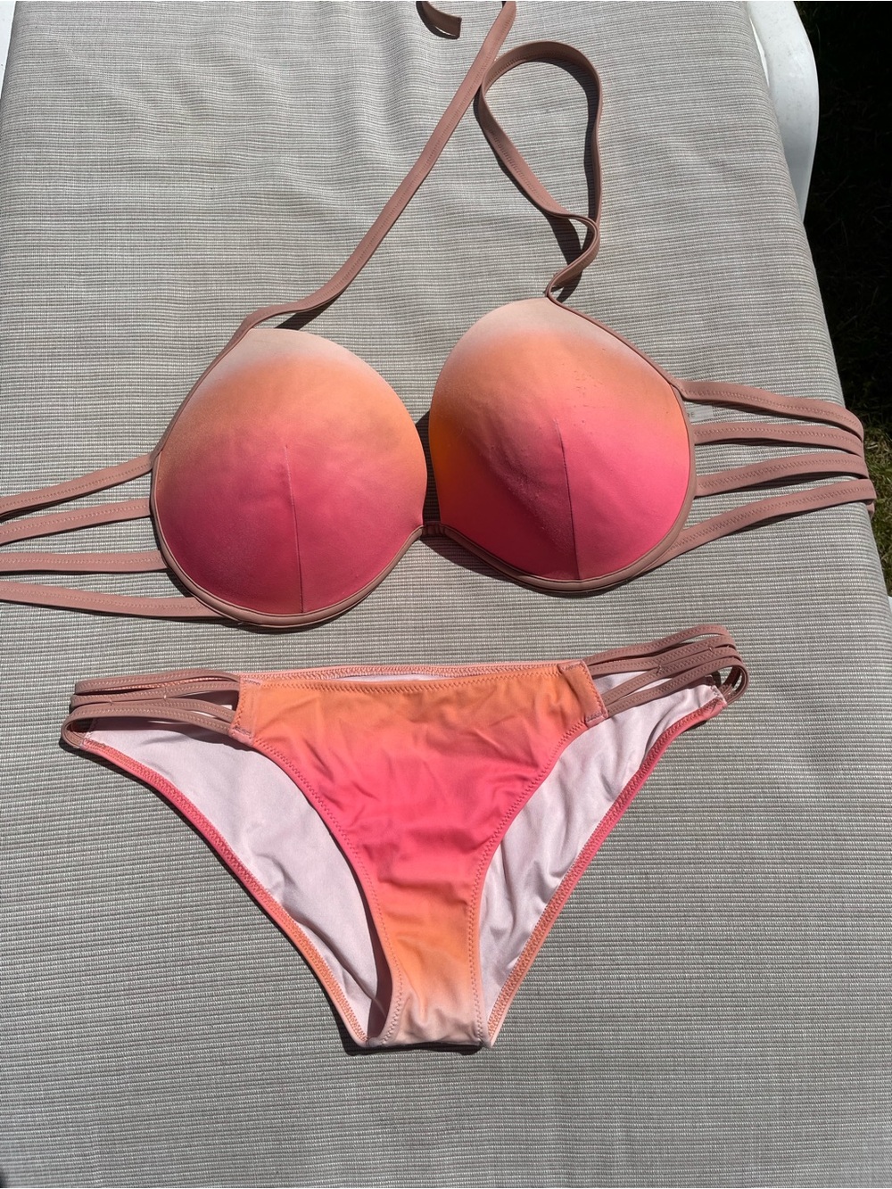 Shade & Shore Ombre Pink and Orange Strappy Push-Up Bikini 38DD/M